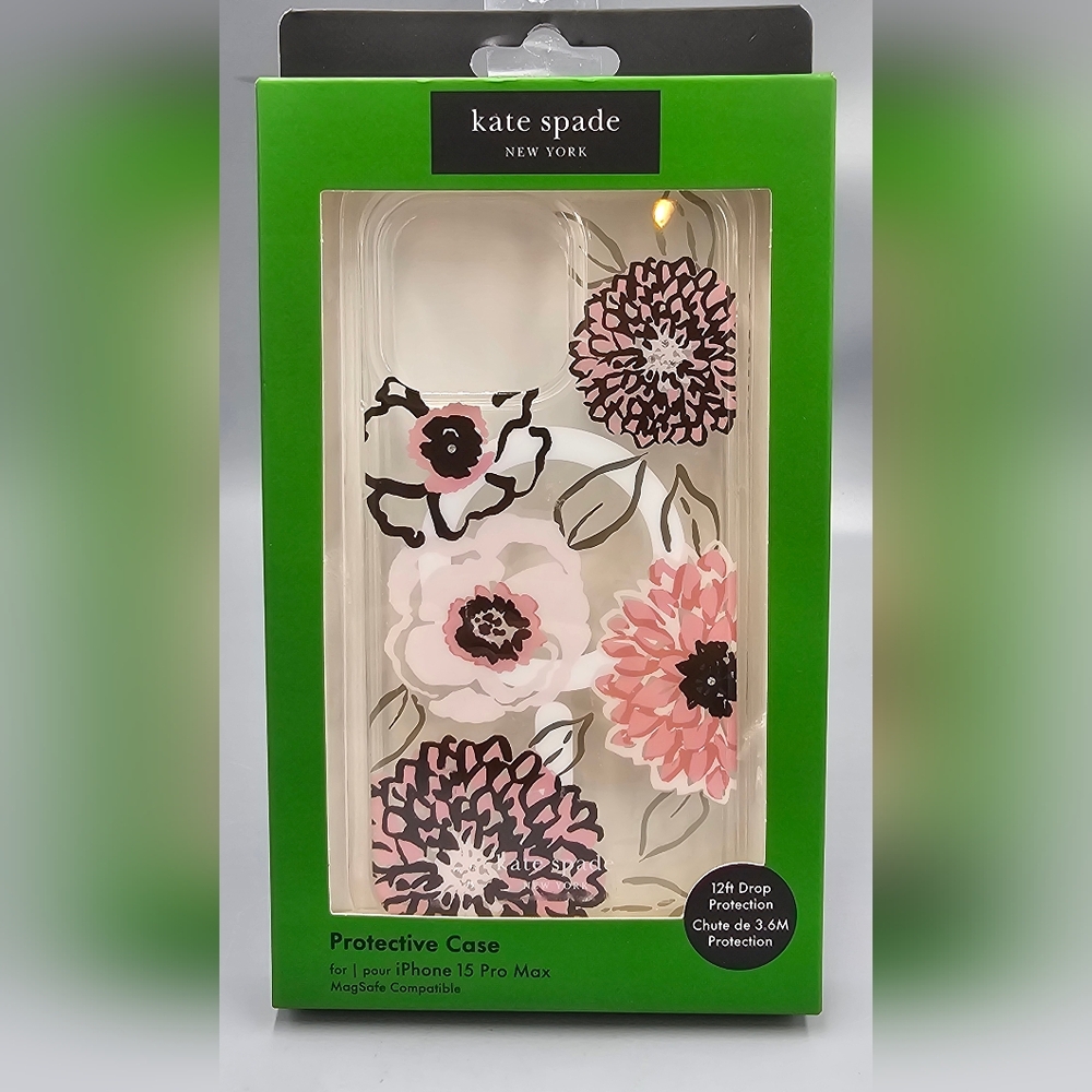 KATE SPADE Protective Case Magsafe For IPHONE 15 Pro Max Floral Pink Black